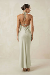 Halter Satin Sheath Midi Bridesmaid Dress in Frost