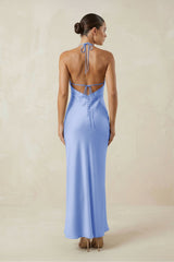 Halter Satin Sheath Midi Bridesmaid Dress in Ice
