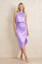 High Neck Sheath Ruched Bridesmaid Dress With Bow in Vintage Mauve