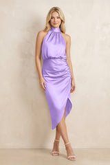 High Neck Sheath Ruched Bridesmaid Dress With Bow in Vintage Mauve