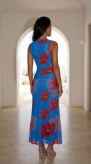 Cielara Floral Twist Neck Maxi Dress - Blue