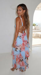 Pivona Peony Tiered Ruffle Maxi Dress - Blue