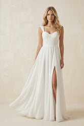 Ivory Chiffon A-Line Sweetheart Wedding Dress With Slit