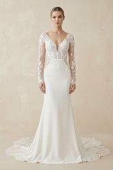 Ivory Lace Long Sleeves Mermaid Wedding Dress