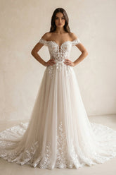 Ivory Off-the-Shoulder Tulle A-Line Wedding Dress
