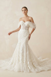 Off-the-Shoulder Lace Mermaid Wedding Dress