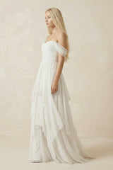Off-the-Shoulder Asymmetric Chiffon A-Line Wedding Dress