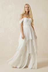 Off-the-Shoulder Asymmetric Chiffon A-Line Wedding Dress
