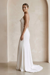 Ivory Satin Mermaid Lace-up Back Wedding Dress in White