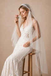 Juliet Cap Veils Asymmetrical Waltz Veil Bridal Veil in Ivory