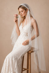 Juliet Cap Veils Asymmetrical Waltz Veil Bridal Veil in Ivory