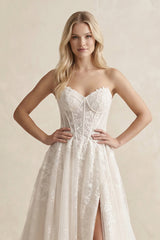Lace A-Line Sweetheart Corset Wedding Dress With Slit in Ivory