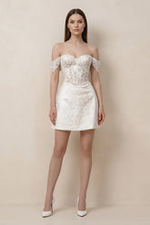 Lace Sheath A-Line Off-the-Shoulder Mini Wedding Dress in White