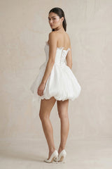 Lace-up Strapless Taffeta A-Line Wedding Dress With Bow in Ivory