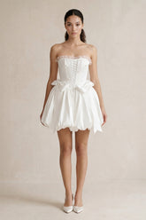 Lace-up Strapless Taffeta A-Line Wedding Dress With Bow in Ivory