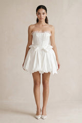 Lace-up Strapless Taffeta A-Line Wedding Dress With Bow in Ivory