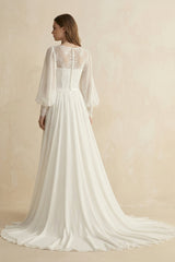 Long Sleeve A Line Wedding Dress With Appliques in Ivory