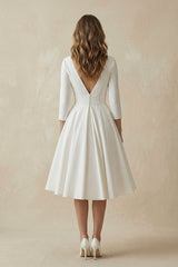 Long Sleeves A Line Satin Wedding Dress in White