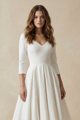 Long Sleeves A Line Satin Wedding Dress in White