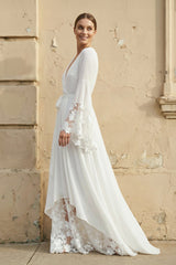 Long Sleeves V Neck Lace Wedding Dress in White