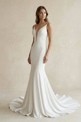 Mermaid Backless Satin Wedding Dress in White
