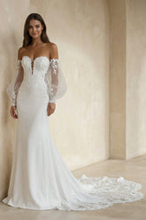 Mermaid Lace Wedding Dress with Appliques in White