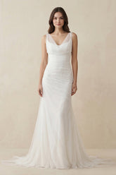 Mermaid Cowl Neck Tulle Wedding Dress in White