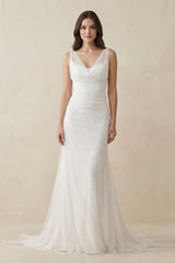 Mermaid Cowl Neck Tulle Wedding Dress in White