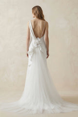 Mermaid Crepe Cowl Neck Wedding Dress with Train in White