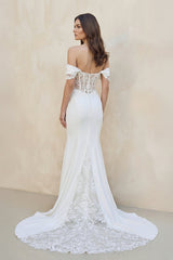 Mermaid Lace Off-the-Shoulder Wedding Dress in White