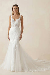 Mermaid Lace Spaghetti Straps Wedding Dress in White