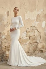 Mermaid Long Sleeves Satin Wedding Dress in Ivory