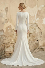 Mermaid Long Sleeves Satin Wedding Dress in Ivory