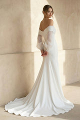Mermaid Off The Shoulder Satin Wedding Dress in White