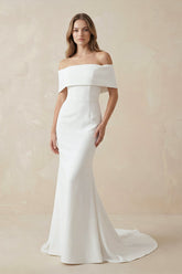 Mermaid Off-The-Shoulder Satin Wedding Dress in White