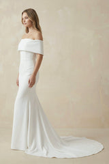 Mermaid Off-The-Shoulder Satin Wedding Dress in White