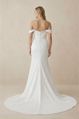Mermaid Pearls Off-the-Shoulder Wedding Dress in White