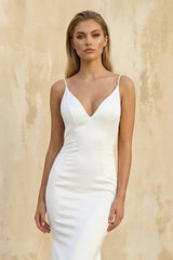 Mermaid Satin Sleeveless Wedding Dresses in White