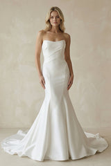 Mermaid Satin Strapless Maxi Wedding Dress in White