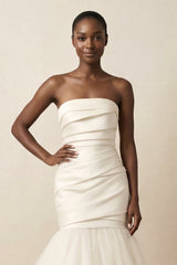 Mermaid Satin Strapless Pleated Wedding Dress in White