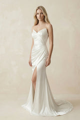 Mermaid Satin Sweetheart Mermaid Wedding Dress With Slit in White