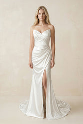 Mermaid Satin Sweetheart Mermaid Wedding Dress With Slit in White