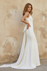 Mermaid Satin Wedding Dress With Bow in Ivory