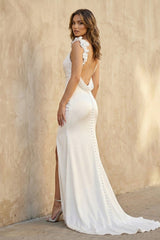 Mermaid Satin Wedding Dress With Floral in White