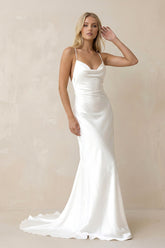 Mermaid Satin White Spaghetti Straps Wedding Dress