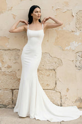 Mermaid Square Neck Backless Satin Wedding Dresses