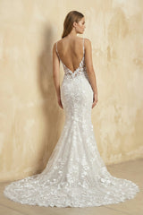 Mermaid Spaghetti Straps Lace Wedding Dress in Ivory