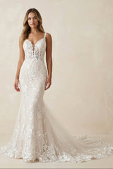 Mermaid Spaghetti Straps Lace Wedding Dress