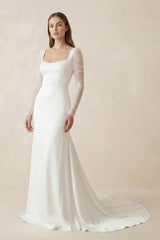 Mermaid Square Neck Long Sleeves Satin Wedding Dresses