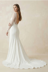 Mermaid Square Neck Long Sleeves Satin Wedding Dresses
